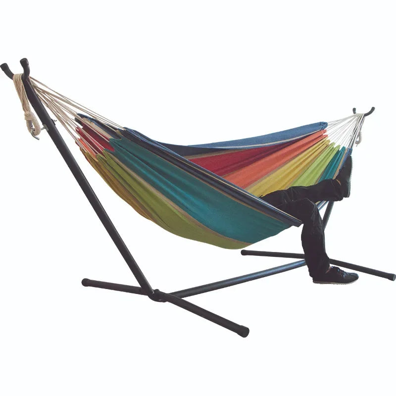 Hamac Double de Camping en Coton Rayé avec Cadre en Acier Gain de Place, vue 8