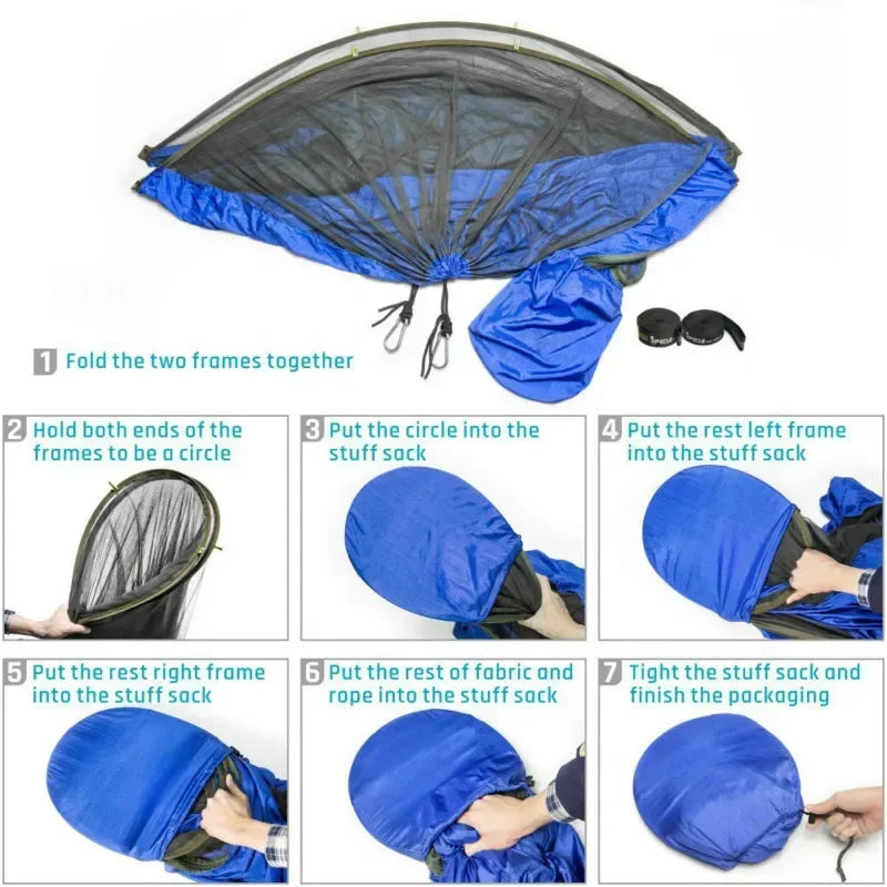Hamac de camping pop-up avec moustiquaire et bâche de protection, 250 x 120 cm, vue 6