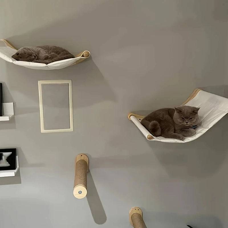 Hamac mural pour chat, griffoir et escalier en bois et sisal à la pièce, vue 3