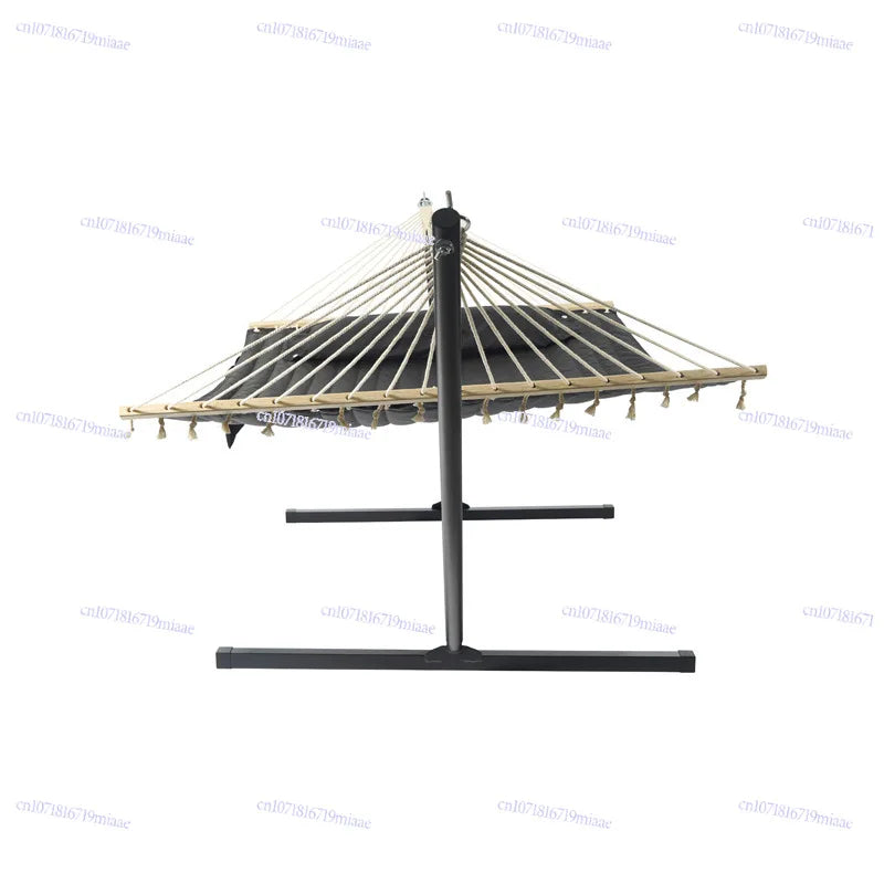Hamac Matelassé Anthracite sur Pied, Support Métal Noir et Oreiller, vue 4