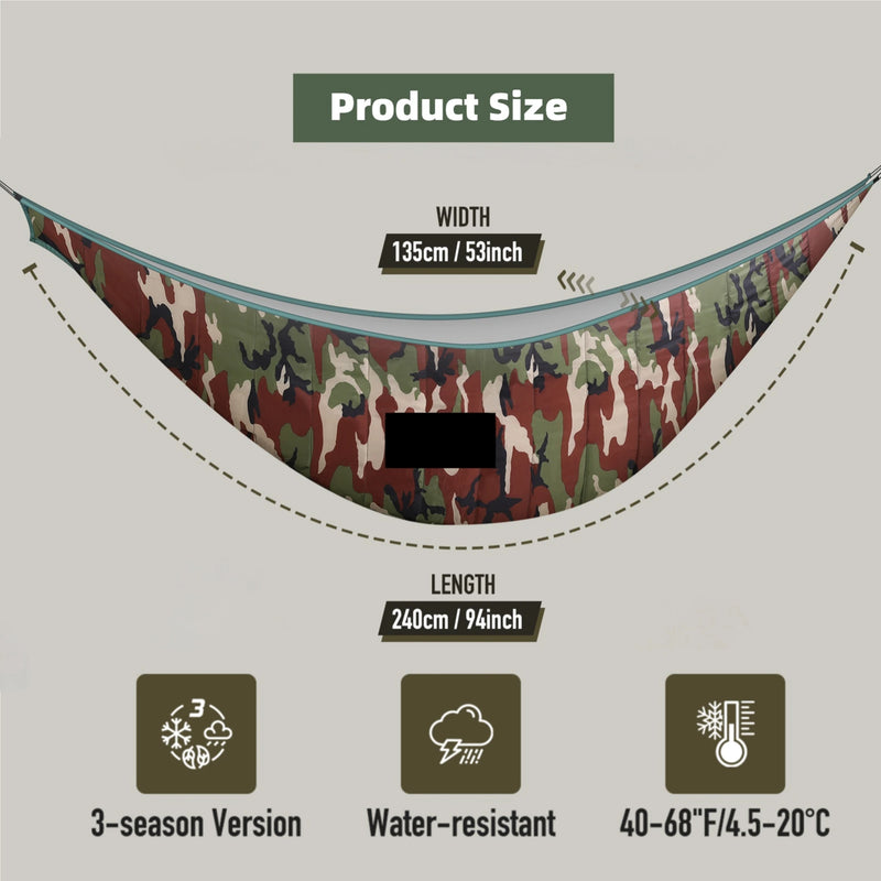 Sous-Couette pour Hamac 3 Saisons 240 x 135 cm, Camouflage ou Vert Militaire, vue 2