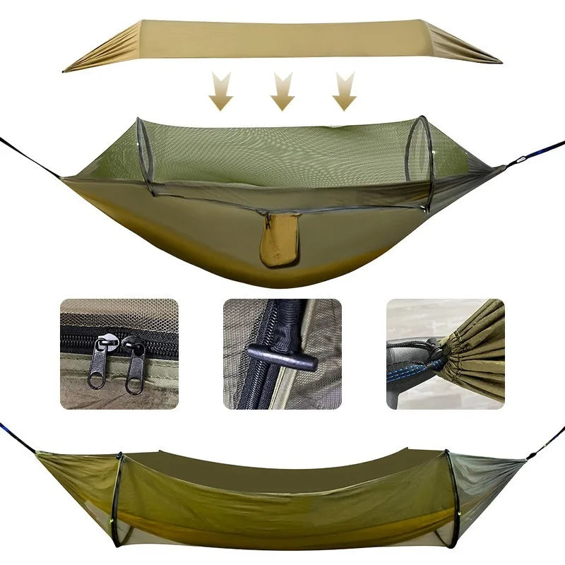 Hamac double anti-roulis avec moustiquaire et toit amovible, nylon 260 x 140 cm, vue 3