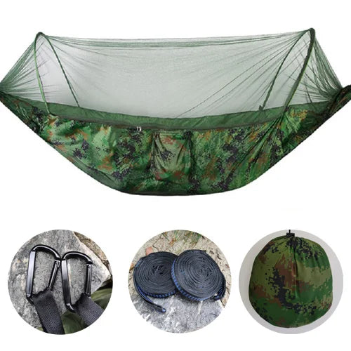 Hamac de camping double avec moustiquaire, sangles et bâche en option, vue 9