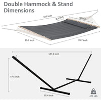 Hamac sur Pied Double Matelassé Gris Foncé, Support Métal Noir 375 cm, vue 3