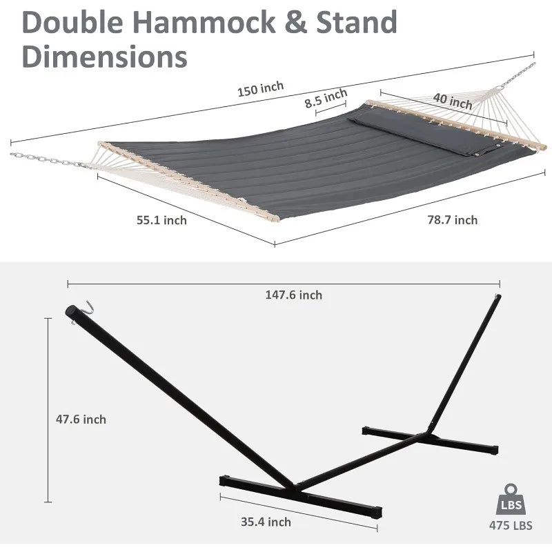 Hamac sur Pied Double Matelassé Gris Foncé, Support Métal Noir 375 cm, vue 3