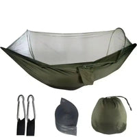 Hamac de Camping avec Moustiquaire en Nylon Vert Militaire, 250 x 120 cm, Sangles, vue 6