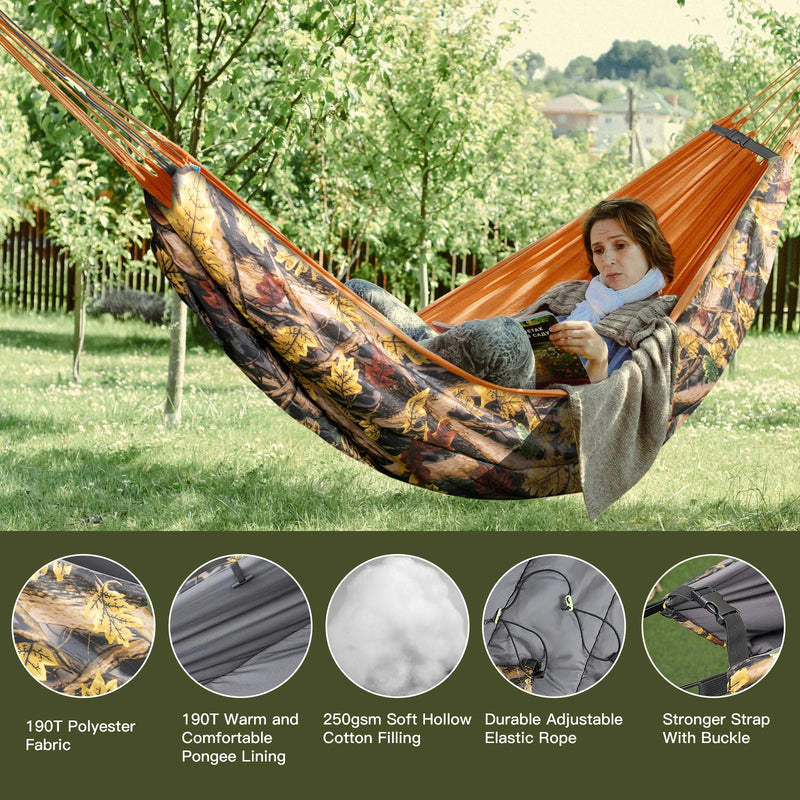 Sous-Couette pour Hamac Isolante 240 x 110 cm, Coton Creux 250 g/m², Camouflage ou Vert Militaire, vue 2