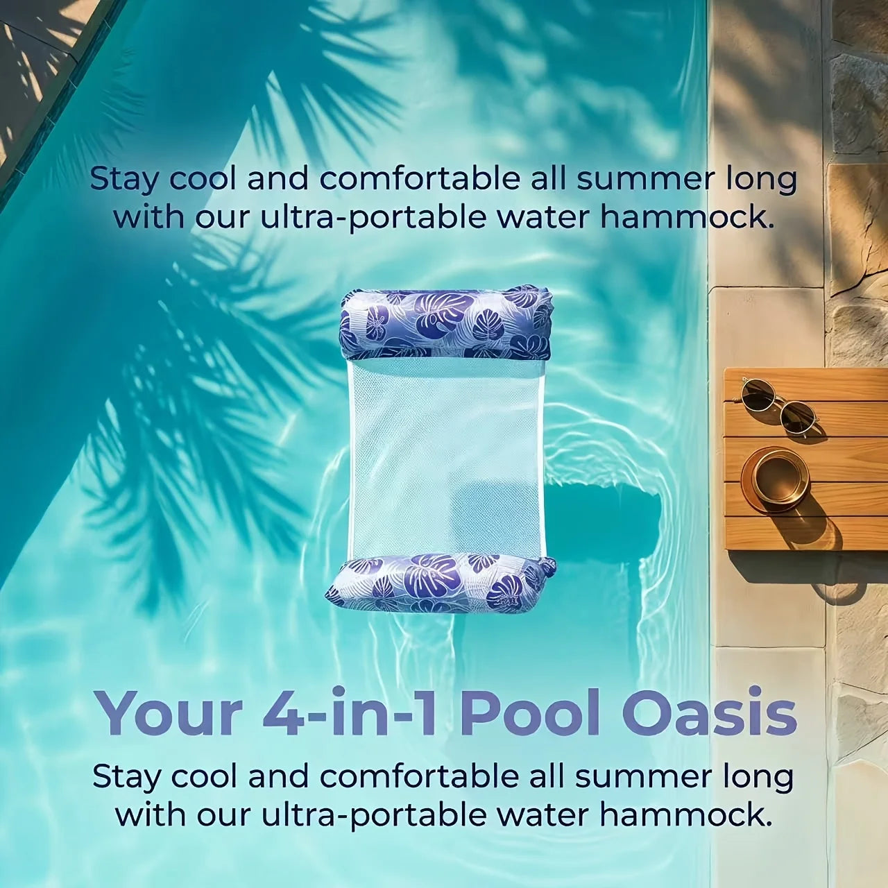 Hamac Gonflable de Piscine 4 en 1 en PVC, Motif Feuilles de Monstera, 127 x 70 cm, avec Pompe