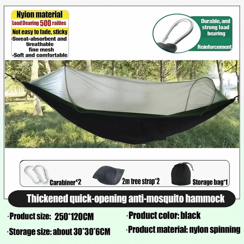 Hamac de randonnée avec moustiquaire à ouverture rapide, nylon 250 x 120 cm, vue 4