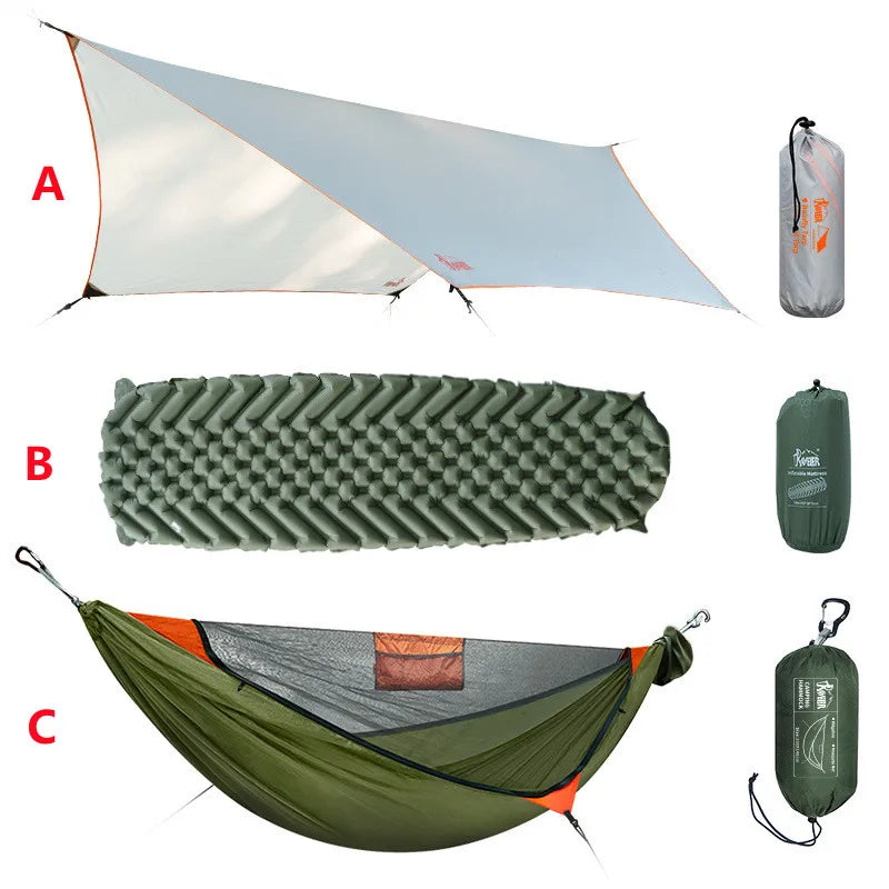 Hamac de Camping Moustiquaire 310 x 140 cm, Bâche et Matelas Gonflable à la Pièce, vue 6