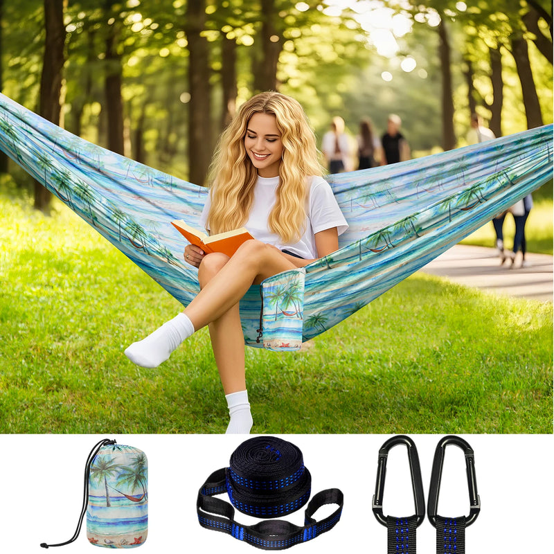 Hamac de Camping Ultraléger en Nylon, 270 x 140 cm, 2 Places avec Mousquetons et Sac, vue 7