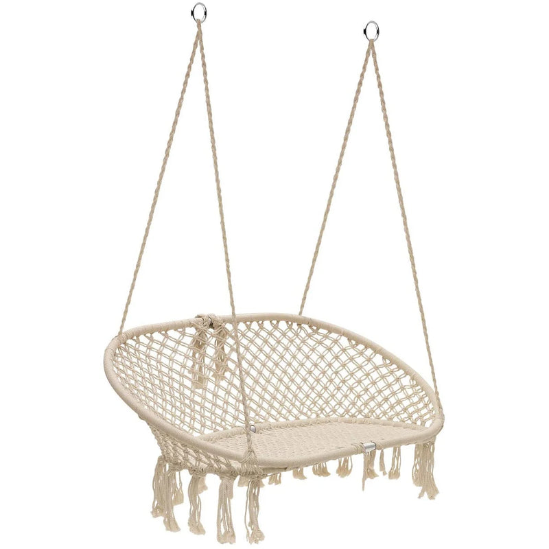 Chaise Hamac Suspendue Double en Macramé de Coton, Banc à Franges 130 x 80 cm, vue 9