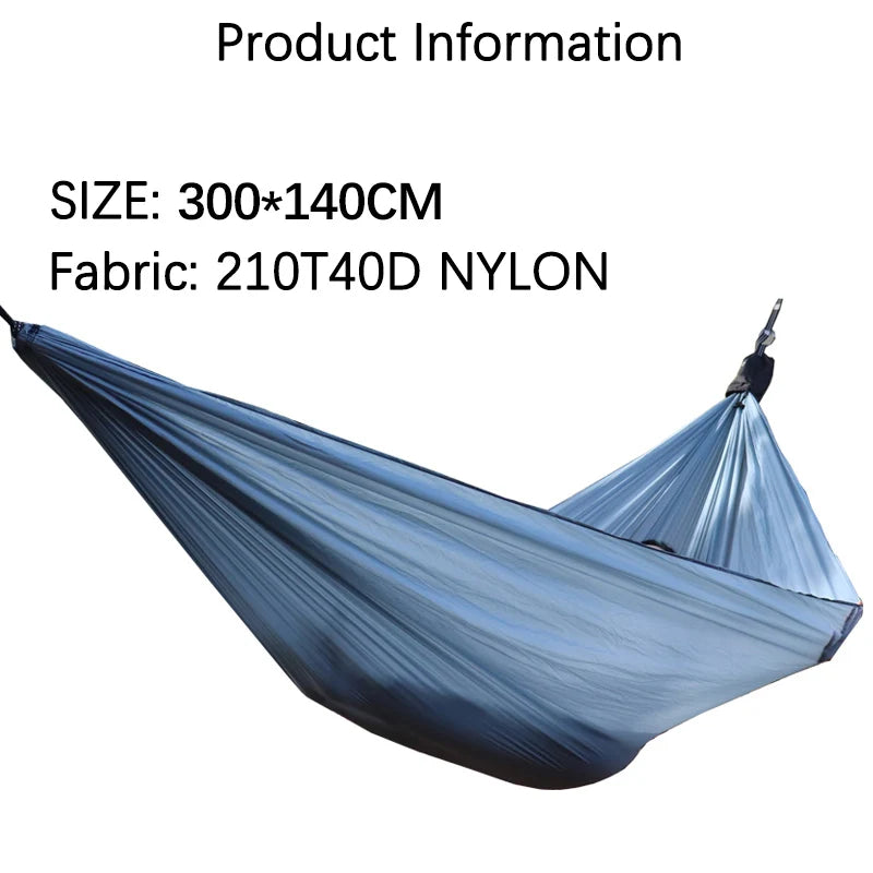 Hamac de Camping Ultraléger Double en Nylon, 300 x 140 cm, Sangles et Mousquetons, vue 2
