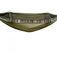 Hamac de camping 2 places à ouverture rapide avec moustiquaire et toit pare-soleil, nylon vert et kaki, vue 6