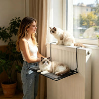 Hamac pour Chat à Crochets pour Radiateur ou Rebord, Cadre en Métal Noir et Maille, 45 x 24,5 cm, vue 3