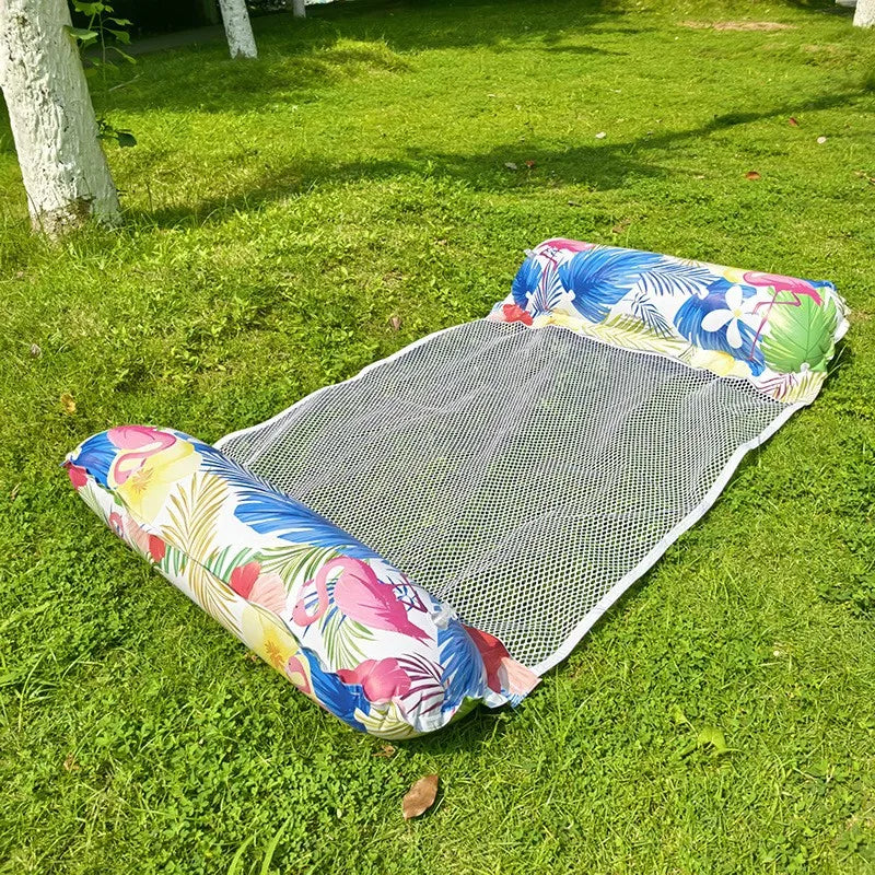 Hamac Gonflable de Piscine 4 en 1 en PVC, Filet Respirant, Marguerites ou Feuilles, 129,5 x 70 cm, vue 8