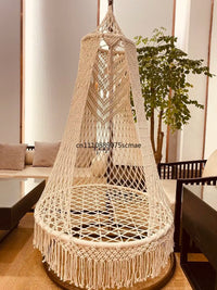 Chaise Hamac Suspendue en Macramé Écru, Forme Conique, Coussin Rond, 3 Tailles, vue 6