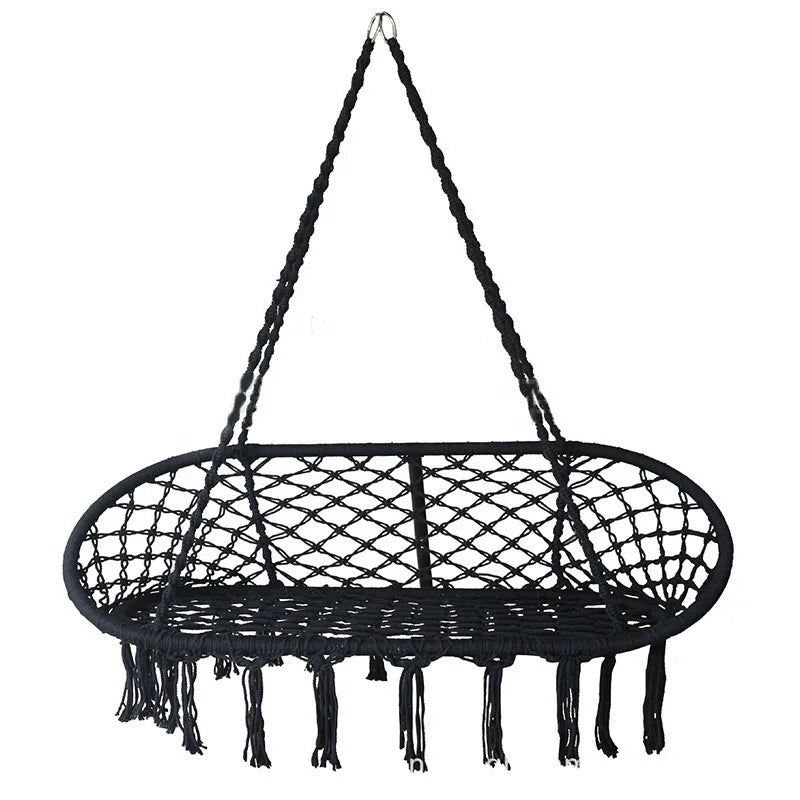 Chaise Hamac Suspendue Double en Macramé de Coton, Banc à Franges 130 x 80 cm, vue 10