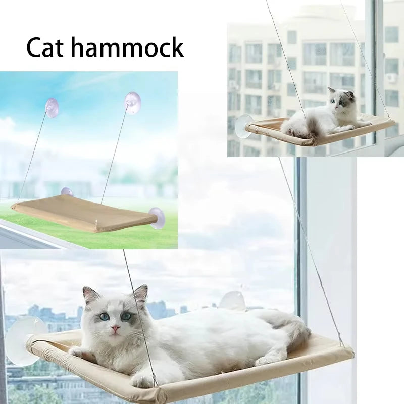 Hamac pour Chat de Fenêtre Suspendu à Ventouses, 4 Coloris, avec ou sans Canne à Jouets