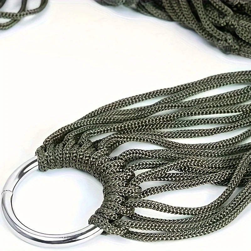Hamac filet de jardin et plage en nylon vert olive, cordes incluses, vue 5