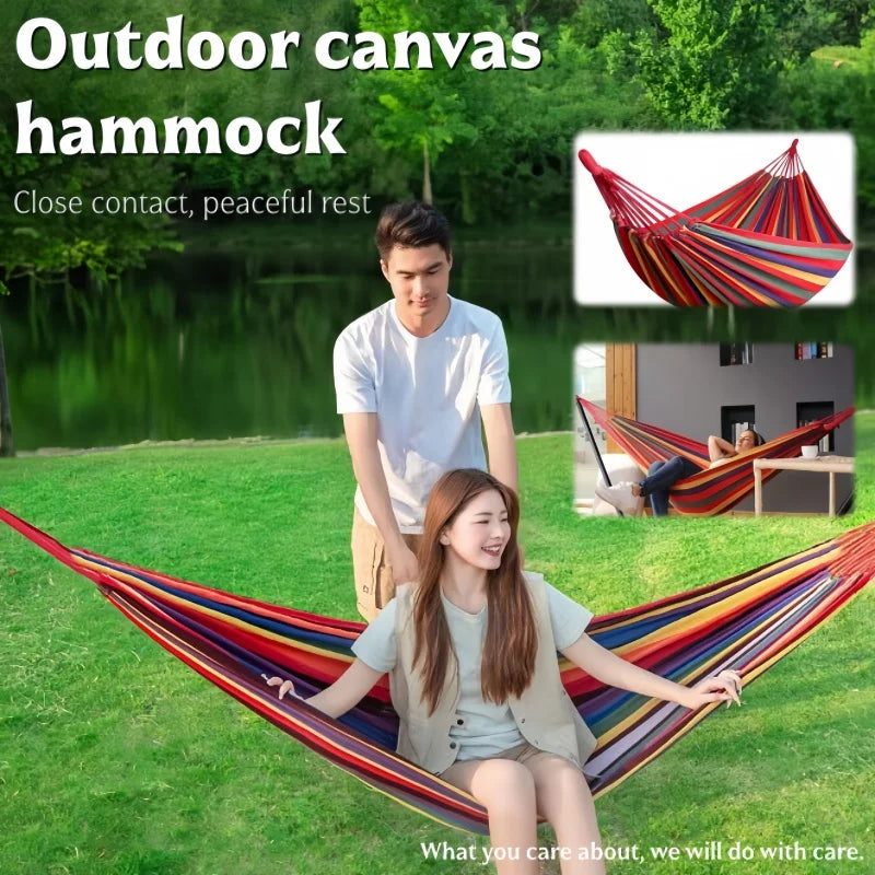 Hamac en toile rayée rouge, 1 ou 2 places, 260 x 80 ou 260 x 150 cm, vue 3