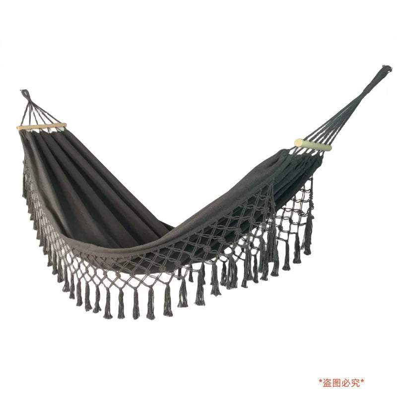Hamac Brésilien à Franges avec Barres en Bois, Toile Épaisse, 200 x 100 cm, vue 4