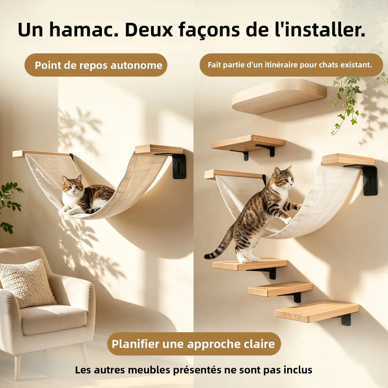 Hamac Mural pour Chat en Bois et Toile Blanc Cassé, 85 x 33 cm, vue 5