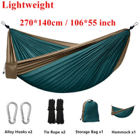 Hamac de camping léger en nylon, 220 x 90 cm ou 270 x 140 cm, sac et mousquetons, vue 11