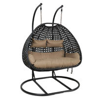 Fauteuil Suspendu Œuf Double Tressé Noir, Pied à Deux Arches, Coussin Beige, vue 5