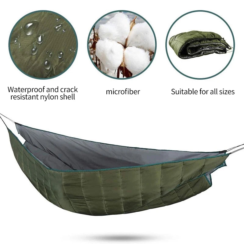 Sous-Couette pour Hamac d'Hiver 250 x 150 cm, Coque Nylon, 2 Mousquetons, Vert ou Rouge Foncé, vue 3
