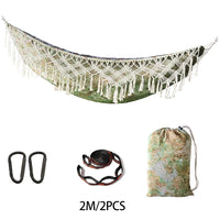Hamac 2 Places à Franges Macramé, Vert Feuillage 300 x 150 cm, avec Sangles et Sac, vue 6