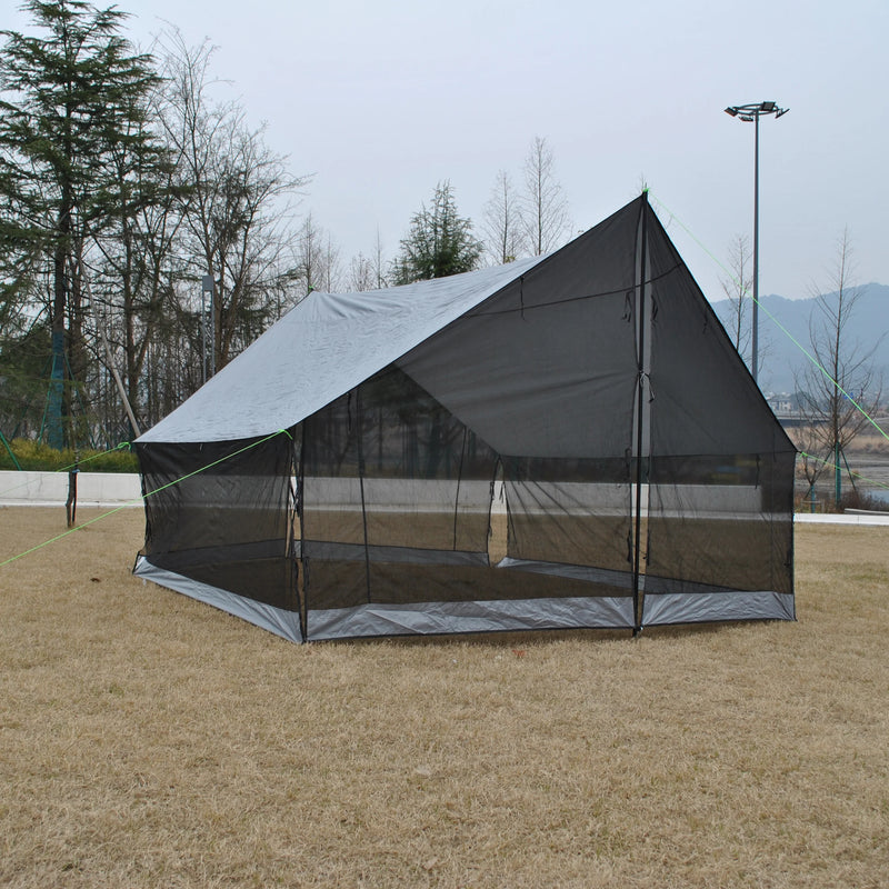 Abri moustiquaire pour hamac avec bâche et mâts, 400 x 300 cm, Oxford 210D, kaki, vert, gris ou noir, vue 7