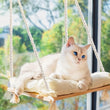 Hamac pour Chat Fenêtre en Bois et Cordes, Coussin Amovible, 45 x 35 cm