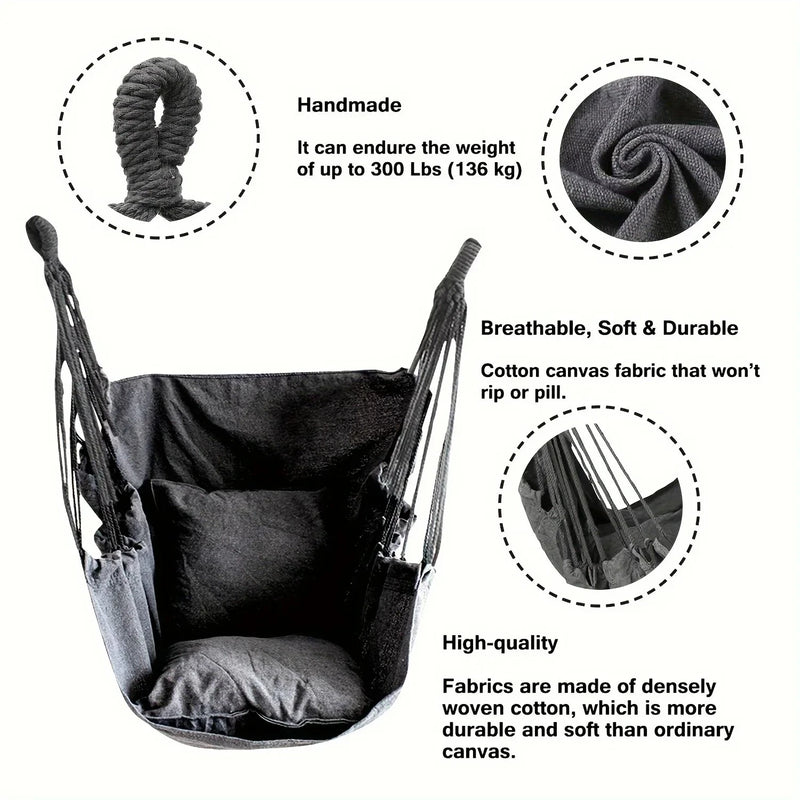 Chaise Hamac Suspendue en Toile de Coton Noir, Gris ou Blanc Cassé avec Sac, vue 5