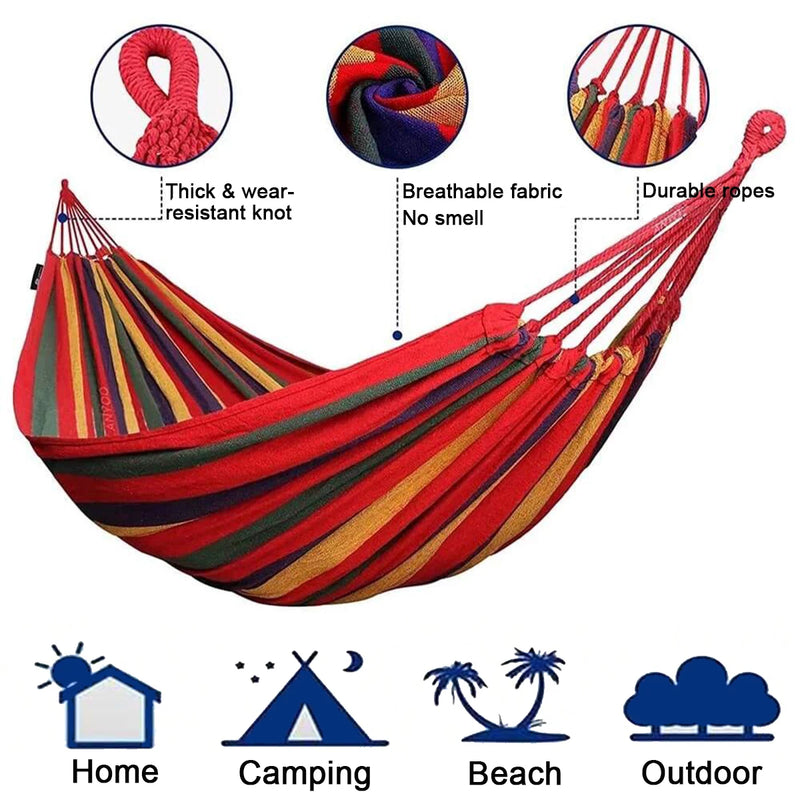 Hamac en Coton Rayé, 240 cm, Rouge ou Bleu, avec Sac, vue 2