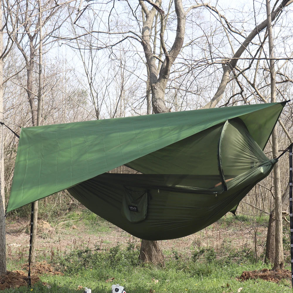 Hamac de camping double avec moustiquaire, sangles et bâche en option