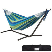 Hamac Double en Coton Rayé avec Support en Acier 9 Pieds et Sac de Transport, vue 3
