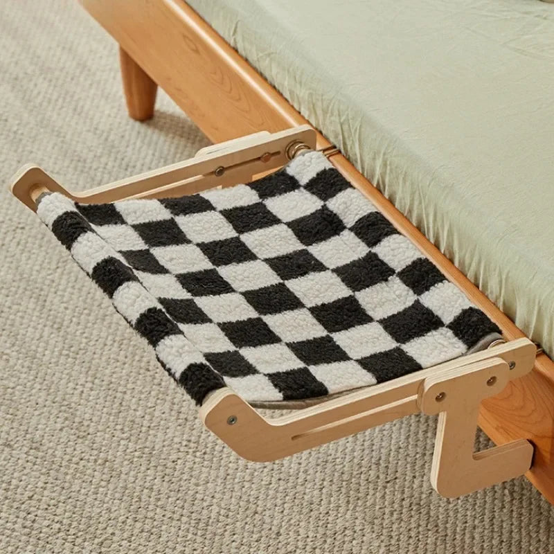 Hamac pour Chat à Accrocher au Lit, au Rebord ou au Tiroir, Bois et Toile de Coton-Lin, 44,5 x 34 cm, vue 3