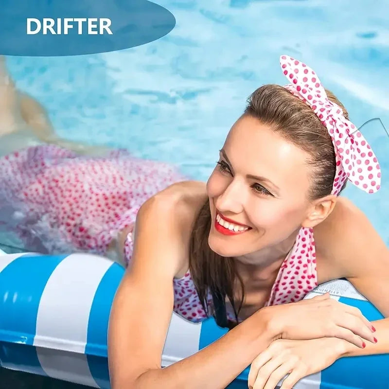 Hamac gonflable de piscine 1 place en PVC rayé, largeur 70 cm, 4 coloris, vue 3