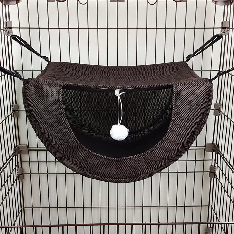 Hamac pour Chat à Suspendre en Cage, Maille Respirante avec Pompon, vue 5
