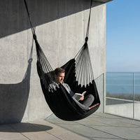 Chaise Hamac Suspendue en Coton 100 x 130 cm, Noir ou Écru, vue 4