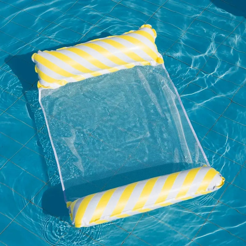Hamac Flottant Gonflable Rayé pour Piscine, Assise en Maille à Séchage Rapide, Rose ou Bleu, vue 5