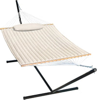 Hamac sur Pied Double Matelassé, Support Acier 12 Pieds, Toile 200 x 140 cm