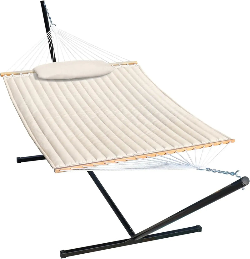 Hamac sur Pied Double Matelassé, Support Acier 12 Pieds, Toile 200 x 140 cm