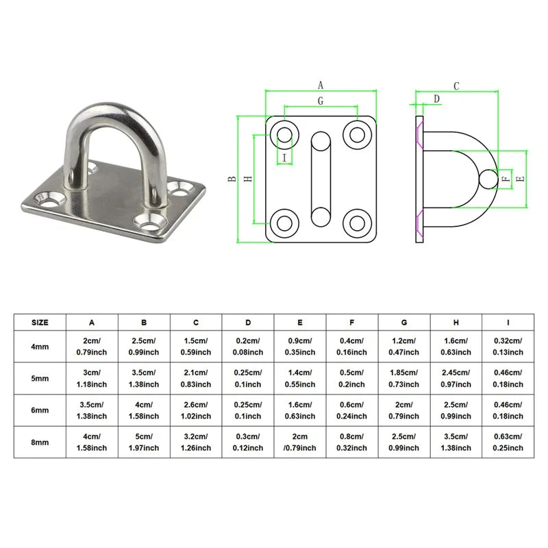 Platine à Anneau Carrée en Inox 304 pour Hamac, 4 à 8 mm, vue 2
