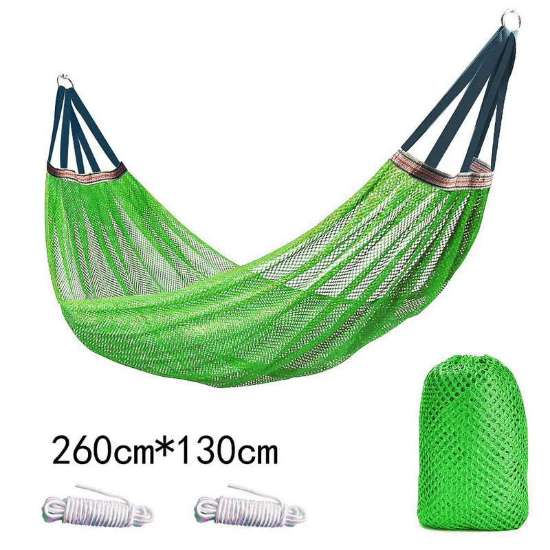 Hamac filet aéré en maille polyester, 260 x 130 cm, 7 coloris, sac et cordes, vue 9