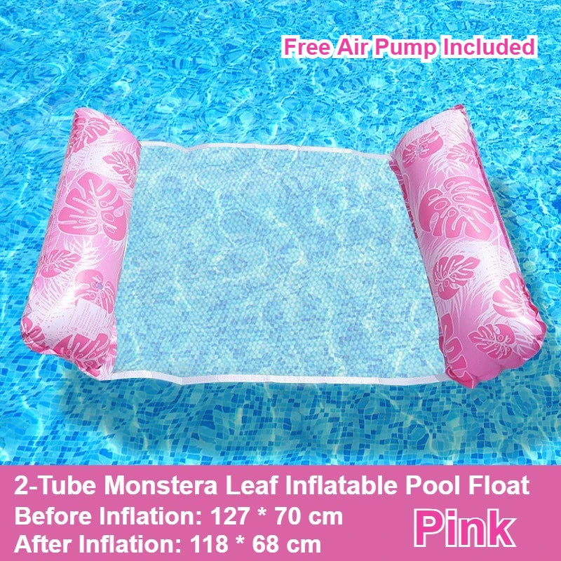 Hamac Gonflable de Piscine 4 en 1 en PVC, Motif Feuilles de Monstera, 127 x 70 cm, avec Pompe, vue 9
