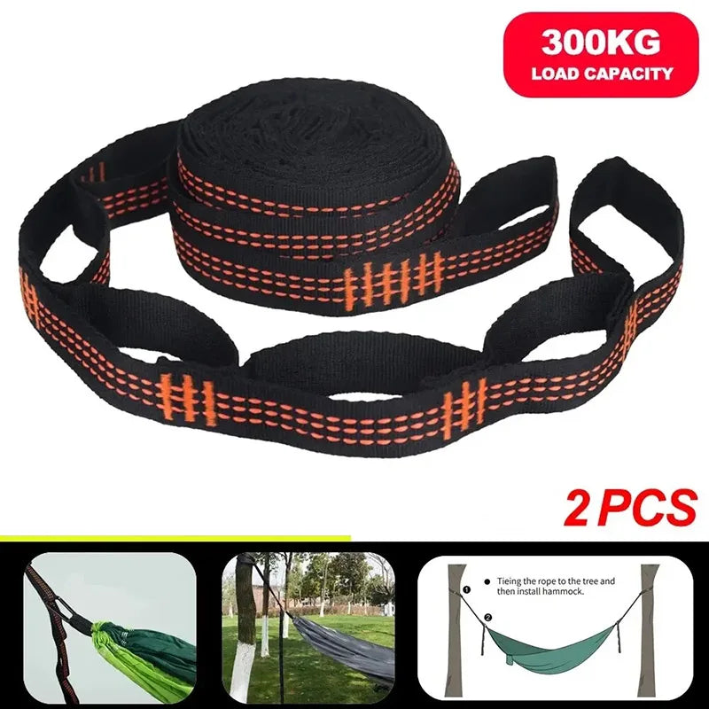 Sangle Hamac Renforcée Noire, 200 cm, Lot de 2, Coutures Colorées au Choix