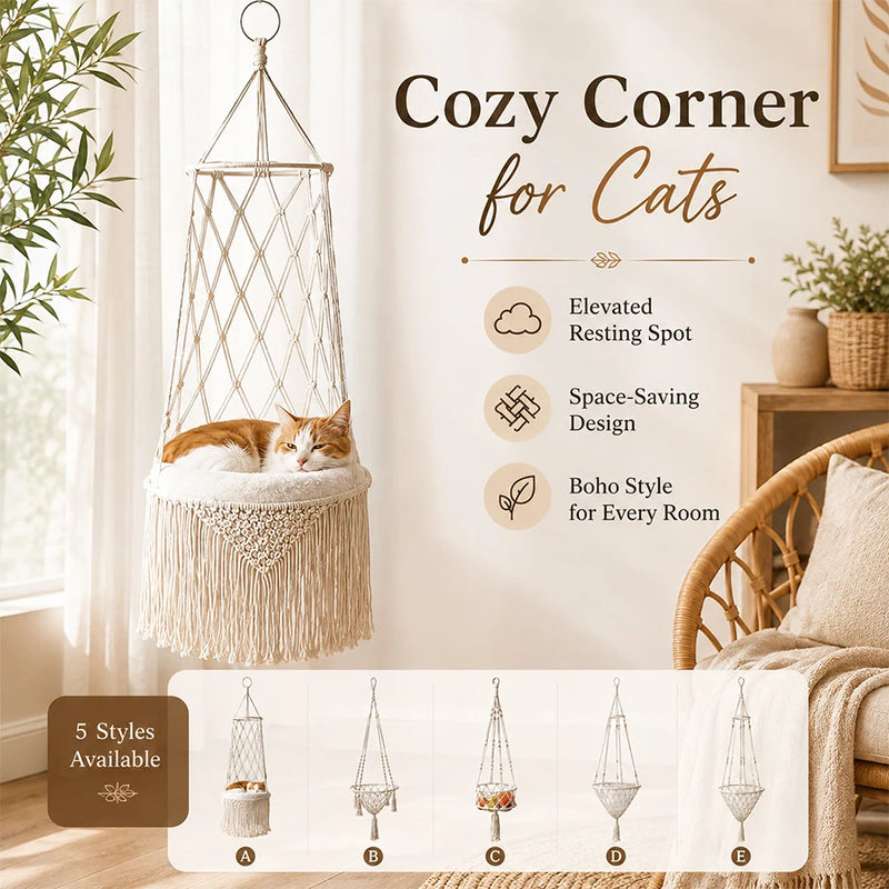 Hamac pour Chat Suspendu en Macramé de Coton, Panier à Franges, 5 Modèles de 21 à 40 cm, vue 4