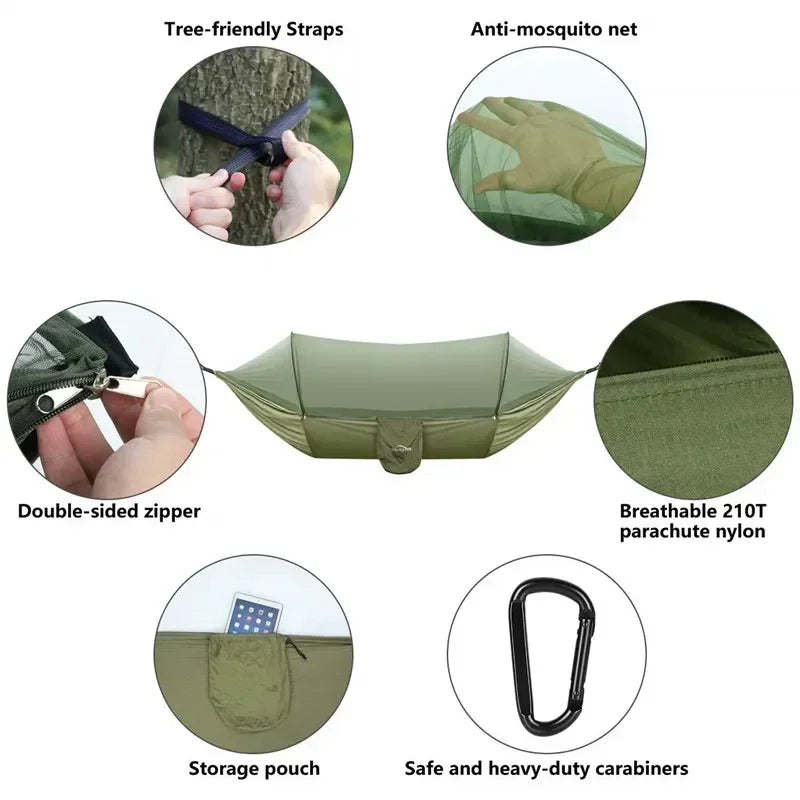 Hamac de Camping Pop-Up avec Moustiquaire, Nylon 210T, 250 x 120 cm, 8 Coloris, vue 2